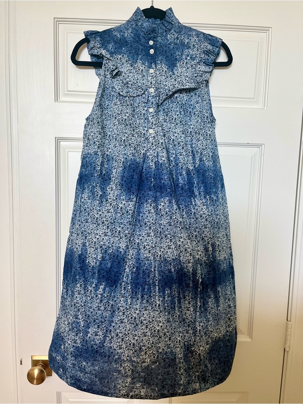Raquel Allegra Blue Tie-Dye Micro-Floral Dress Made with Liberty Fabric - Size 0